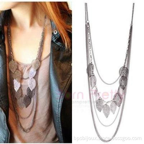 Beautiful Elegant Leaves Multi Chains Long Necklace